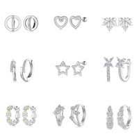 Nouveauté 925 argent Sterling étoile coeur géométrique cercle boucles d'oreilles Fine Zircon bijoux pour anniversaires fêtes cadeaux