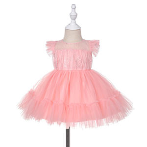 Vestidos Bonitos para Niñas, Vestido Corto de Encaje con Flores para Niña, Vestido de Princesa para Boda en Color Rosa - Product Image 1