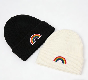Bonnet en tricot personnalisé avec broderie arc-en-ciel, unisexe, chaud, côtelé, à revers, pour homme et femme - Product Image 4