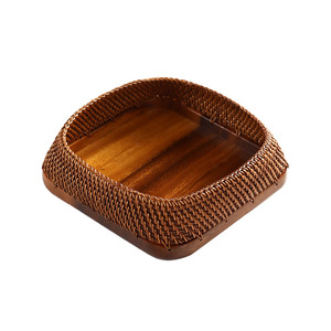 Japanese Style Rattan <b>Tea</b> <b>Tray</b> Handmade Lacquered Black Walnut Fruit Plate Creative Dessert <b>Tray</b> Desktop Storage Box Retro Style - Product Image 5