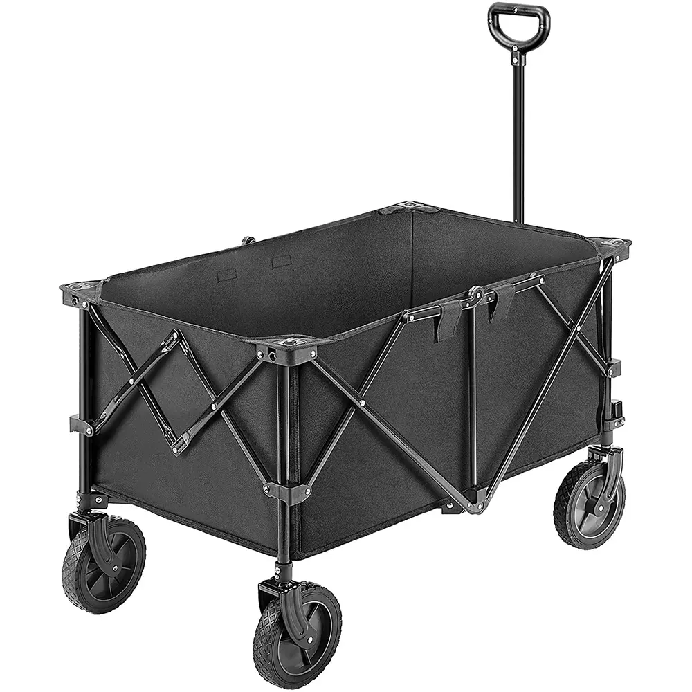 Zware Opvouwbare Opvouwbare Trolley Kar Outdoor Camping Tuin Kar Met Universele Wielen & Verstelbare Handgreep, Zwart