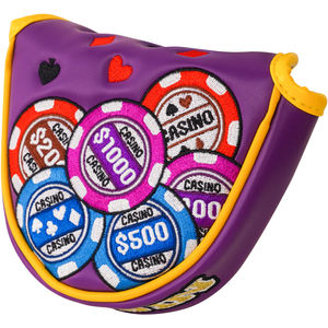 Housse <span class=keywords><strong>de</strong></span> tête <span class=keywords><strong>de</strong></span> club <span class=keywords><strong>de</strong></span> golf <span class=keywords><strong>de</strong></span> luxe en cuir PU violet brodé, magnétique, pour putter mallet et driver, motif jeton <span class=keywords><strong>de</strong></span> <span class=keywords><strong>poker</strong></span>, vente en gros - Product Image 5