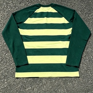 Camiseta de Manga Larga a Rayas Verdes y Amarillas para Hombre, Cuello Redondo, Estilo Informal, Tejido de Punto, Corte Regular - Product Image 3