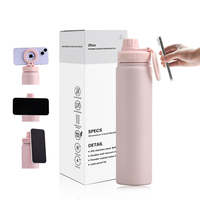 Gourde isotherme en acier inoxydable à double paroi de 24 oz avec paille intégrée, sans BPA, pour le sport, la randonnée, les voyages et la salle de sport