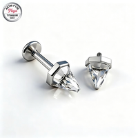 Nouveau Labret en Titane ASTM-F136 Freya avec Cône à Pointe et Zircon à Dos Plat pour Piercing Hélix, Tragus, Cartilage, Lèvre