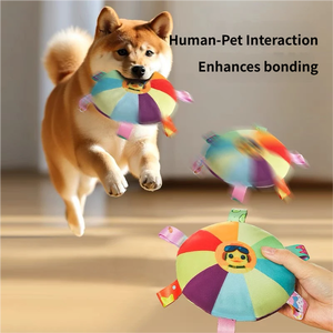 Jouet en peluche pour animaux de compagnie respectueux de l'environnement, disque volant sonore interactif pour chien et chat, résistant aux mâchouillements avec cloche en métal - Product Image 3