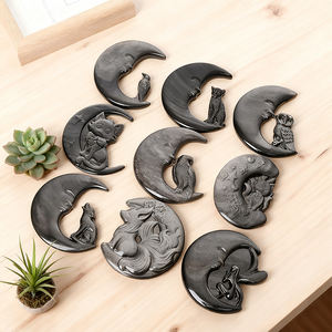 Vente en gros Obsidienne en argent naturel Renard <span class=keywords><strong>à</strong></span> <span class=keywords><strong>neuf</strong></span> <span class=keywords><strong>queues</strong></span> Artisanat en cristal Obsidienne en argent Lune Fée Sculpture en cristal pour la décoration - Product Image 1