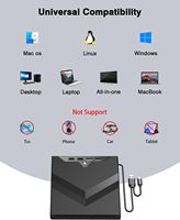 Lecteur de DVD externe 8-en-1 portable USB 3.0 avec lecteur/graveur de CD/DVD et lecteur de carte SD/TF pour ordinateur portable Windows Linux MacOS
