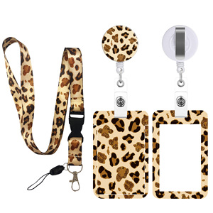 Promotion New Leopard Print Retractable Badge Reel Lanyard Work Card Holder Lanyard Certificate Phone Lanyard Made Polyester
