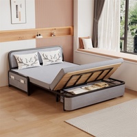 Sofá Cama Convertible de Tela Gris con Bolsillos Laterales de Almacenamiento, Plegable, Minimalista, con Dos Almohadas, para Espacios Pequeños, Muebles de Sala de Estar