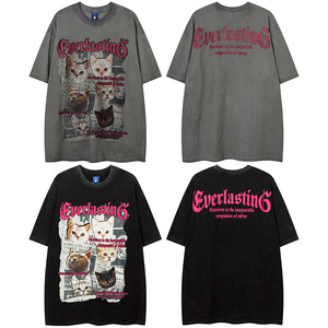 T-shirt da uomo YPRS in cotone traspirante a maniche corte, stile streetwear, design retrò con motivo a giornale, vestibilità rilassata e oversize - Product Image 4