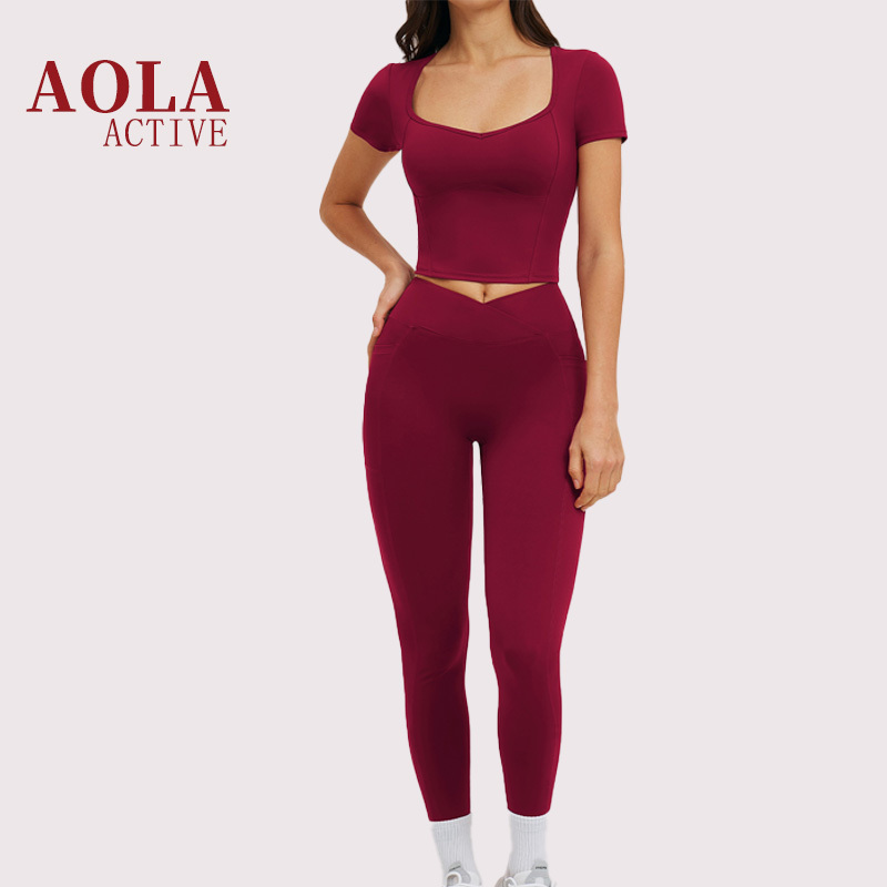 Sportswear 2 Piece Sports Gym High Waist Elastic Workout Pilates Activewear Custom Gym Fitness Bra Crop Top Yoga Sets
