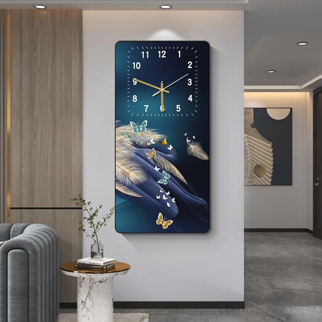 Home Restaurant Decorative Print Feather butterfly Crystal Porcelain Wall Clock Still Life Art Clock Wall Decorative Painting