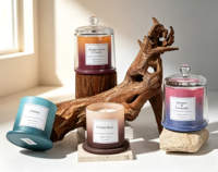 Bougie parfumée en cire de soja avec couvercle en verre dégradé et base en verre, faite à la main, respectueuse de l'environnement, cadeau de luxe pour Pâques