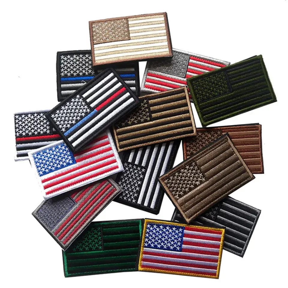 Commercio all'ingrosso della fabbrica In magazzino a buon mercato ricamato Logo personalizzato Patch distintivo bandiera americana USA gancio & ciclo di ricamo Patch