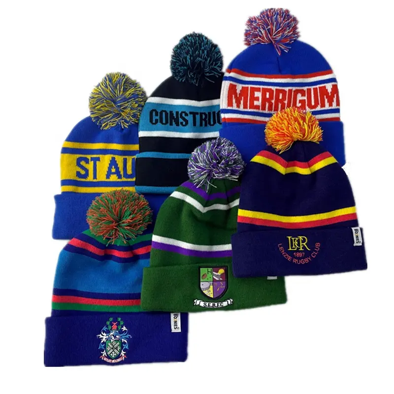 Custom Cute Plain Outdoor Knitting Pattern Blank Cuff Ski Winter Hats Folded Beanies with pompom