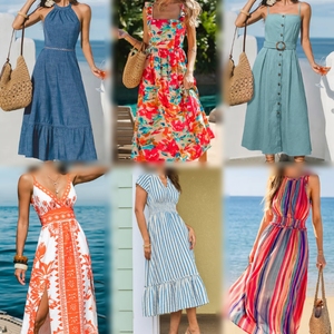 Lot de robes d'été imprimées pour femmes, style halter, pour les vacances, vente en gros, surplus de stock, vêtements de commerce - Product Image 4