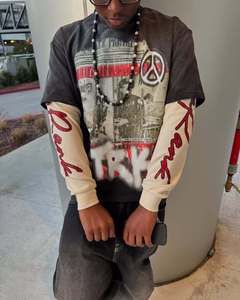 Áo thun nam cổ điển dáng rộng, chất liệu vải dệt kim giữ nhiệt 100% polyester 210 gram, in họa tiết, tay dài, hai lớp, chất liệu nhung tăm - Product Image 4