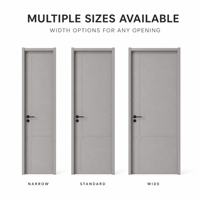 Porte de chambre en PVC gris neutre, finition mate, panneau rainuré avec coins arrondis pour hôtel, chambre, appartement