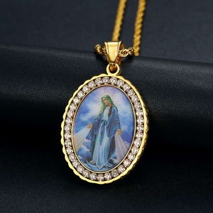 European Christian Religious Custom Photo Memory Square Stainless Steel Crystal Round Frame <b>Solid</b> Silver <b>Gold</b> Plated <b>Pendant</b> - Product Image 5