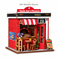 Kit de pizzeria miniature en bois à faire soi-même, puzzle 3D en bois, modèle de boutique de pizza, kit de bricolage, décoration de bureau, cadeau pour adultes