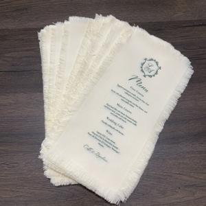 قائمة طعام مخصصة مصنوعة من الكتان 100٪ لدعوات الزفاف مع طباعة شعار مخصص وحواف خام بحد أدنى منخفض للطلب - Product Image 1