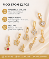 Boucles d'oreilles créoles en zircon plaqué or 18 carats, pendantes CZ, en forme de cœur, papillon, étoile, lune, pour femme