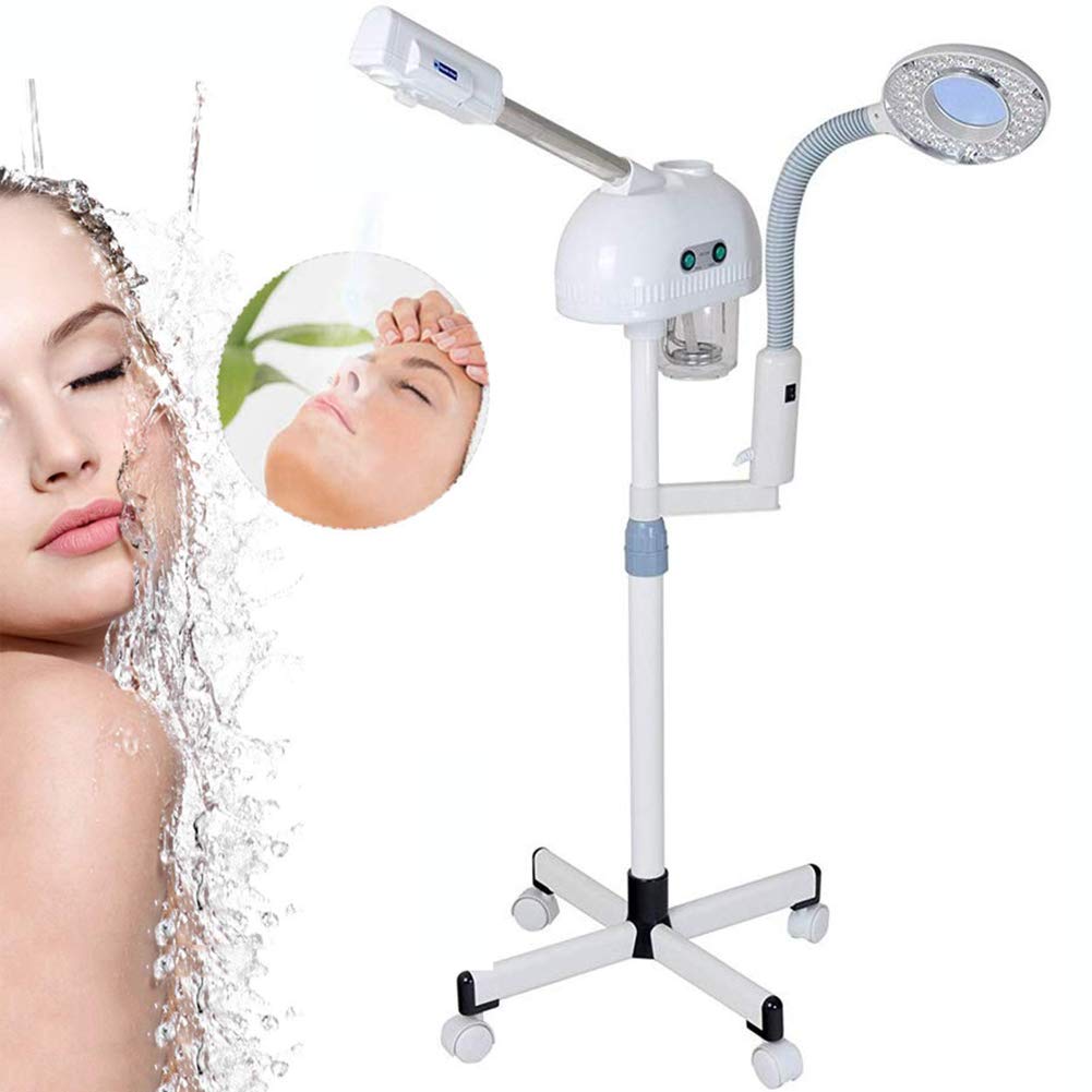 Vapeur pour le visage chaud et froid 2 en 1 avec lampe grossissante 5X pour salon de sauna Vapeur professionnelle Vaporisateur pour le visage à l'ozone