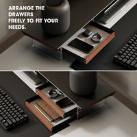 Support d'écran double à 2 niveaux en bois avec tiroir et pieds en acrylique pour étagère de bureau avec organisateur de rangement