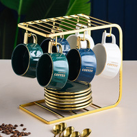Services de table modernes peints à la main avec motif doré, 6 tasses, 6 soucoupes, 6 cuillères, couvercle, 200-250 ml, compatibles micro-ondes et lave-vaisselle