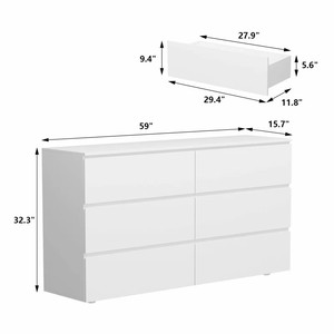 Mobilier de chambre à coucher moderne <span class=keywords><strong>Grande</strong></span> <span class=keywords><strong>commode</strong></span> à 6 tiroirs Armoire de rangement en bois blanc Design <span class=keywords><strong>Grande</strong></span> <span class=keywords><strong>commode</strong></span> pour le salon - Product Image 4