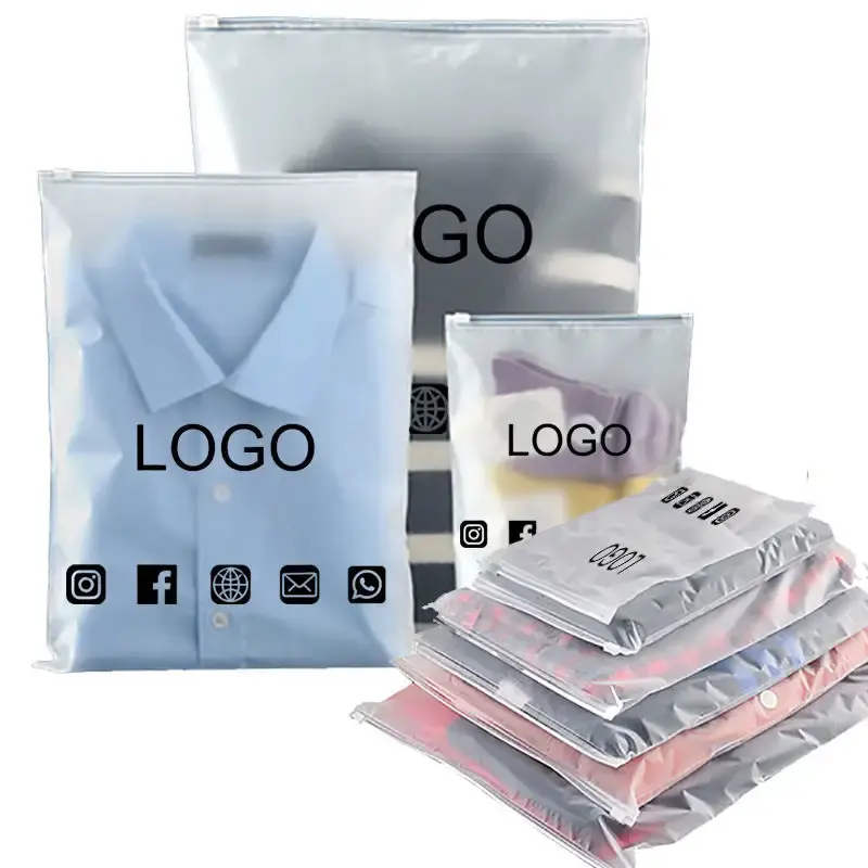 Tùy Chỉnh Trang Phục Quần Áo Bao Bì Nhựa Dây Kéo Túi Logo In Nhựa Ldpe Matte Zip Khóa Túi Vận Chuyển Frosted Dây Kéo Túi