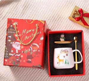 Cartoon Santa Claus Design Christmas Ceramic <b>Coffee</b> Mug Lid <b>Spoon</b> Christmas Hand Cup Mug Gift Box Factory Direct Sale Customize - Product Image 4