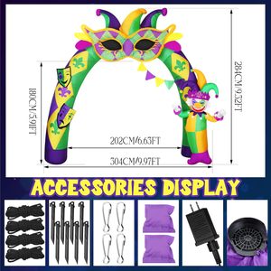 Arche gonflable Mardi Gras <span class=keywords><strong>de</strong></span> 9,3 pieds avec bouffon et masque en éclairage LED pour décoration extérieure <span class=keywords><strong>de</strong></span> fête à thème carnaval, jardin, pelouse - Product Image 4