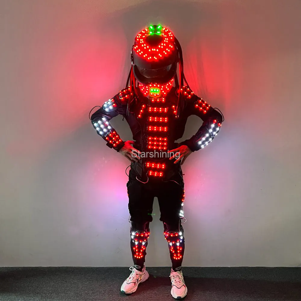 Factory OEM RGB color change LED predator Costume Stage Dancer LED robot iron soldier Wearing Cosplay suit for Nightclub