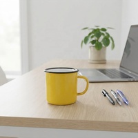 Mug à café vintage en émail coloré, bord roulé noir, logo personnalisé, écologique, design sur mesure, pour usage quotidien en extérieur, vente en gros usine