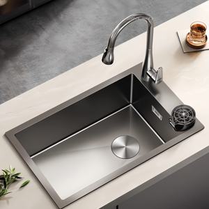 Fregadero de cocina estrecho y largo de un solo tazón, de montaje lateral, de acero inoxidable, para el hogar - Product Image 1