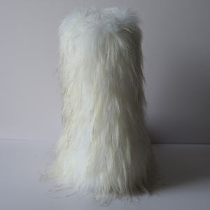 Koleksi musim dingin sepatu bot hak tinggi wanita, sepatu bot bulu putih palsu wedges ujung bulat Lucu - Product Image 5