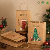 Sac cadeau de Noël de luxe personnalisé en papier kraft écologique, sac de courses imprimé pour les fêtes avec poignée torsadée pour l'emballage de cadeaux de détail
