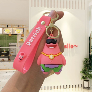 Joli porte-clés 3D en PVC de dessin animé <span class=keywords><strong>Bob</strong></span> l'éponge, pendentif <span class=keywords><strong>Patrick</strong></span> Star rose en caoutchouc pour voiture, sac, cadeau pour couples - Product Image 2