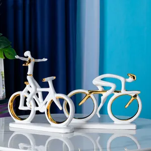 Custom Luxe Nordic Modern Biker Wit Vergulde Creatieve Keramische Fiets Rijder Race Ornamenten Home Decor Voor Cadeau