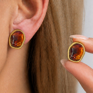 Pendientes de Resina Ámbar Geométricos Irregulares, Estéticos, de Lujo, Elegantes, Minimalistas, para Mujer, Joyería Fina - Product Image 3
