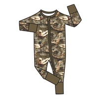 Combinaison zippée pour bébés en fibre de bambou, confortable, à motifs imprimés, faible MOQ, qualité supérieure, pour acheteurs en gros
