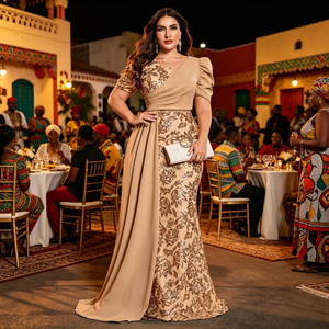 Abito da Cerimonia per <span class=keywords><strong>Madre</strong></span> della Sposa Taglie Forti, Elegante Vestito a Maniche Corte con Pannelli di Paillettes e Scollo a V per Banchetti Nuziali - Product Image 2