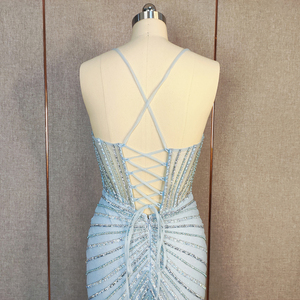 Elegante Abito da Sera a <span class=keywords><strong>Sirena</strong></span> con Scollo a V, Paillettes e Perline, Lunghezza a Terra con Strascico per Donne - Product Image 6