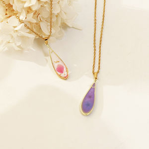 Kalung liontin Resin mawar baja tahan karat buatan tangan perhiasan bunga epoksi Resin kalung bunga padat untuk pasangan wanita - Product Image 5