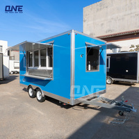 Remorque mobile de restauration carrée bleue, remorque à pizza, camion de nourriture à vendre