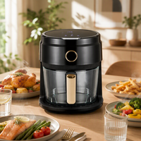 Friteuse à air chaud domestique 3,5 L, panier en verre, écran tactile numérique, cuisson rapide, sans huile, économie d'énergie
