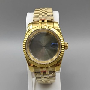 Boîtier de montre Mod Case 39 mm avec lunette dorée à bordure de type pièce de monnaie, bracelet à cinq maillons, loupe, verre saphir, compatible avec les mouvements NH35 NH36 - Product Image 3