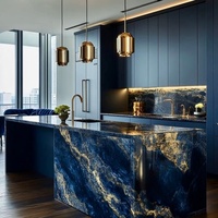 Meuble de cuisine moderne de luxe en marbre, sur mesure, en contreplaqué laqué, pour villas